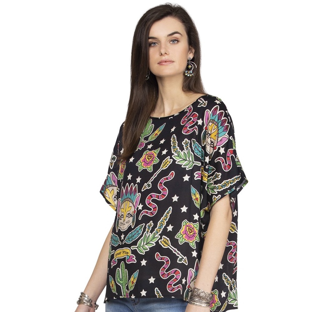 Honky Tonk Cat Poncho Top